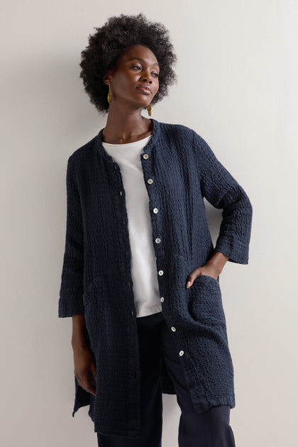 Waffle Linen Long Jacket