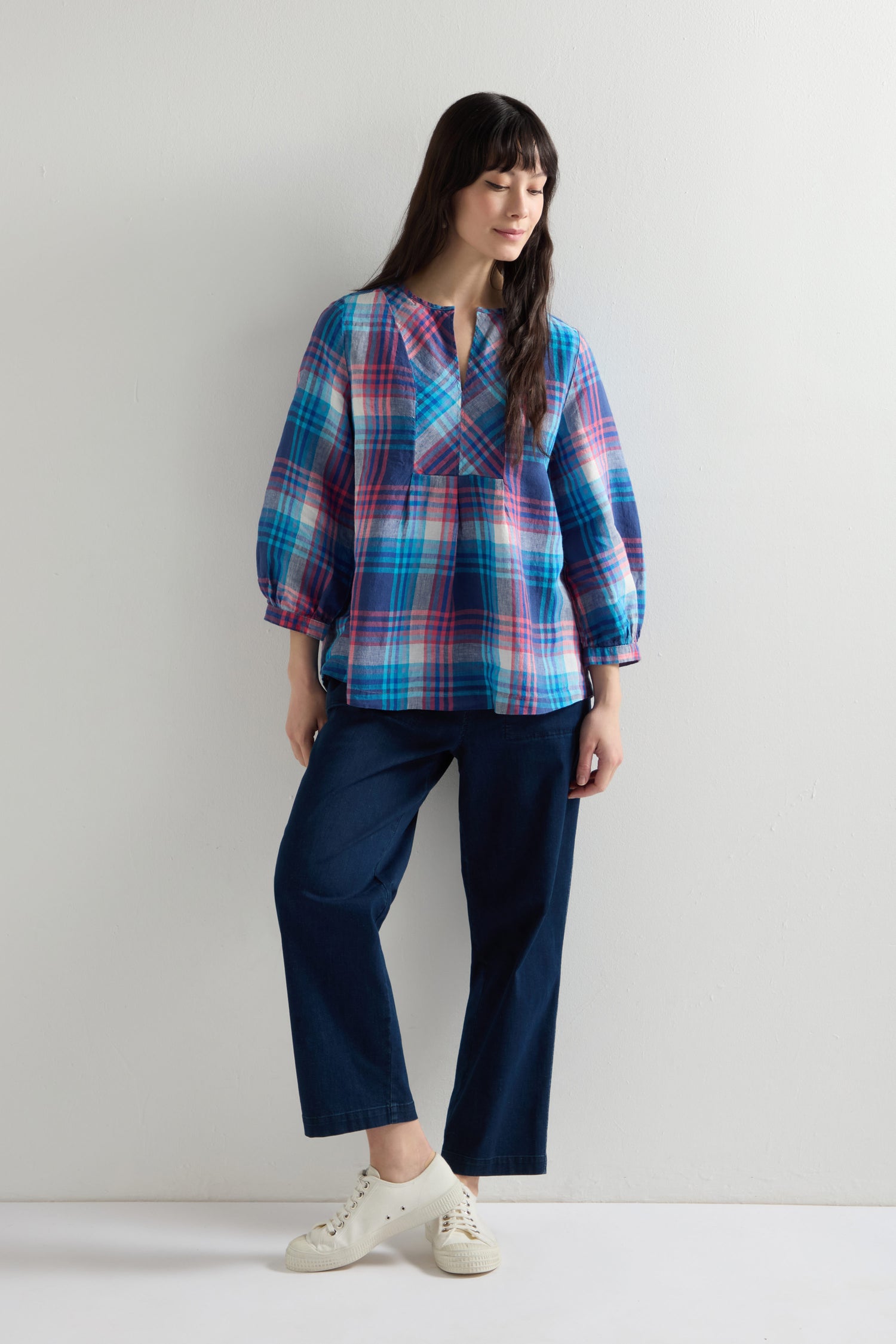 Linen Check Placket Top