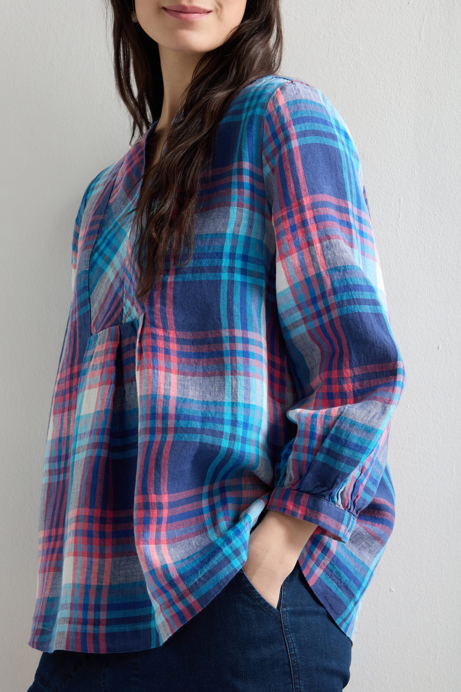 Linen Check Placket Top