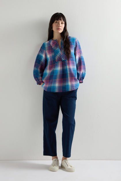 Linen Check Placket Top