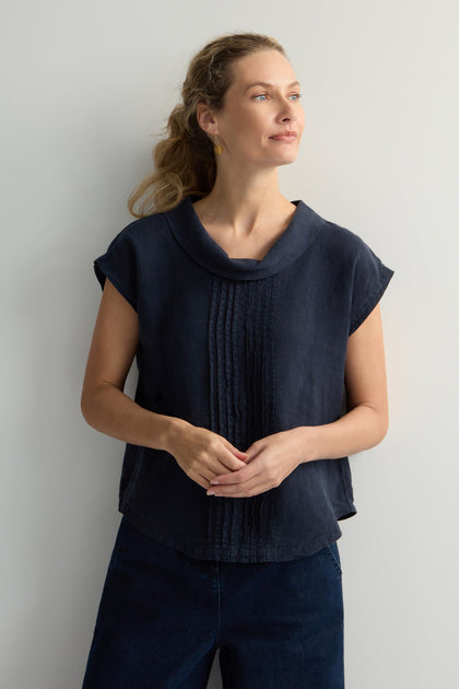 Organza Linen Pleat Front Top