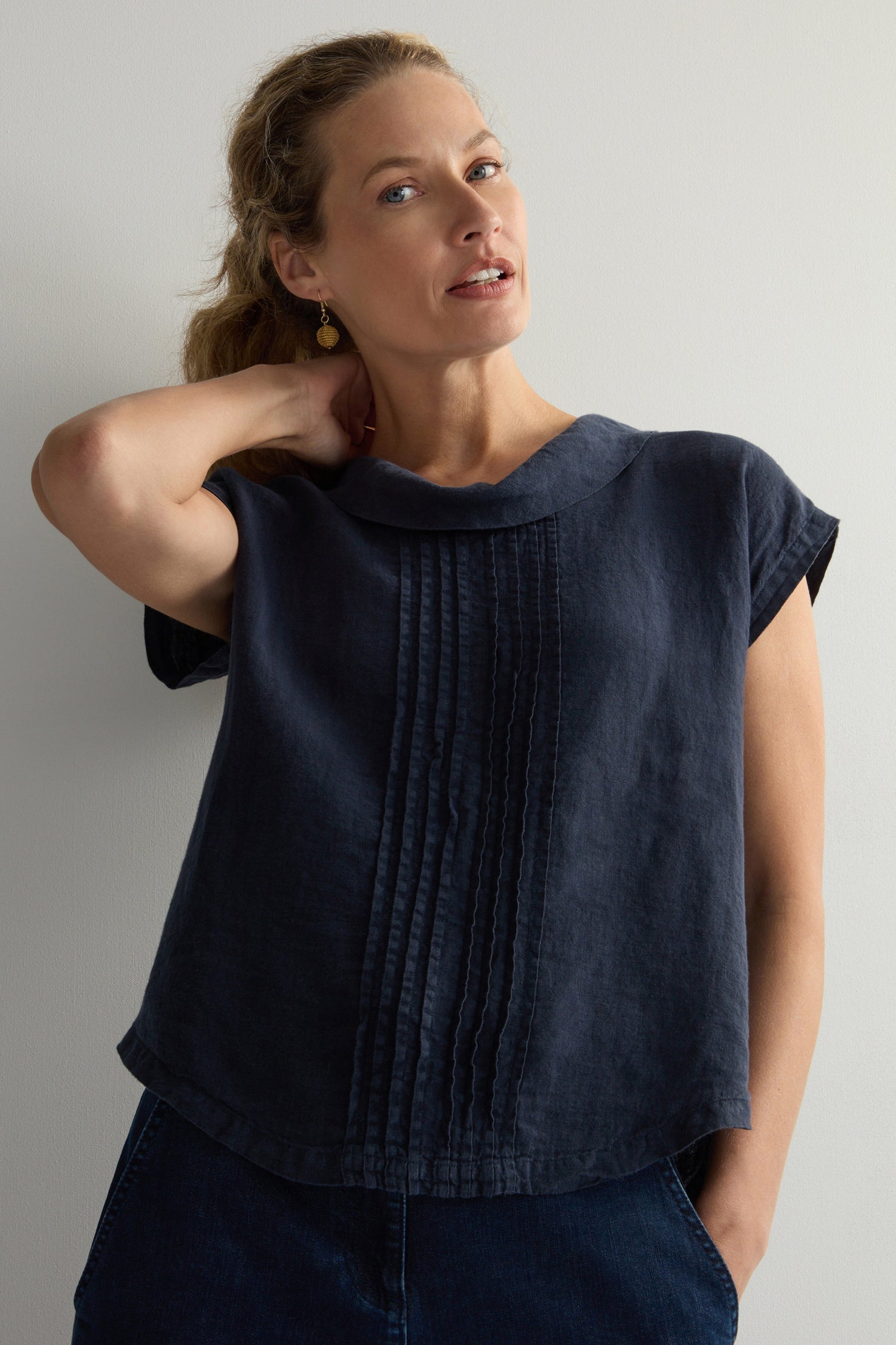 Organza Linen Pleat Front Top