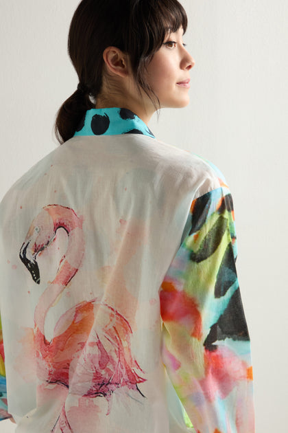 Long Flamingo Mix Print Shirt