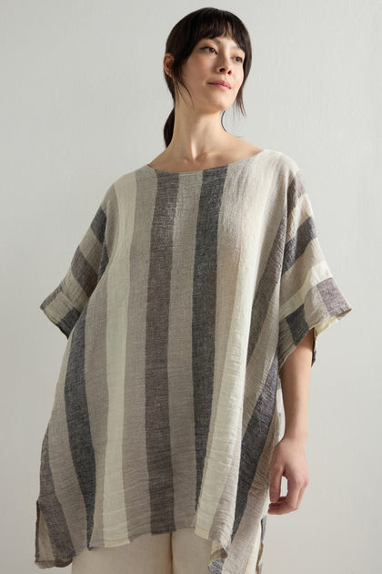 Linen Button Back Stripe Tunic