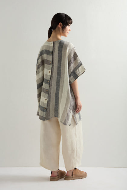 Linen Button Back Stripe Tunic