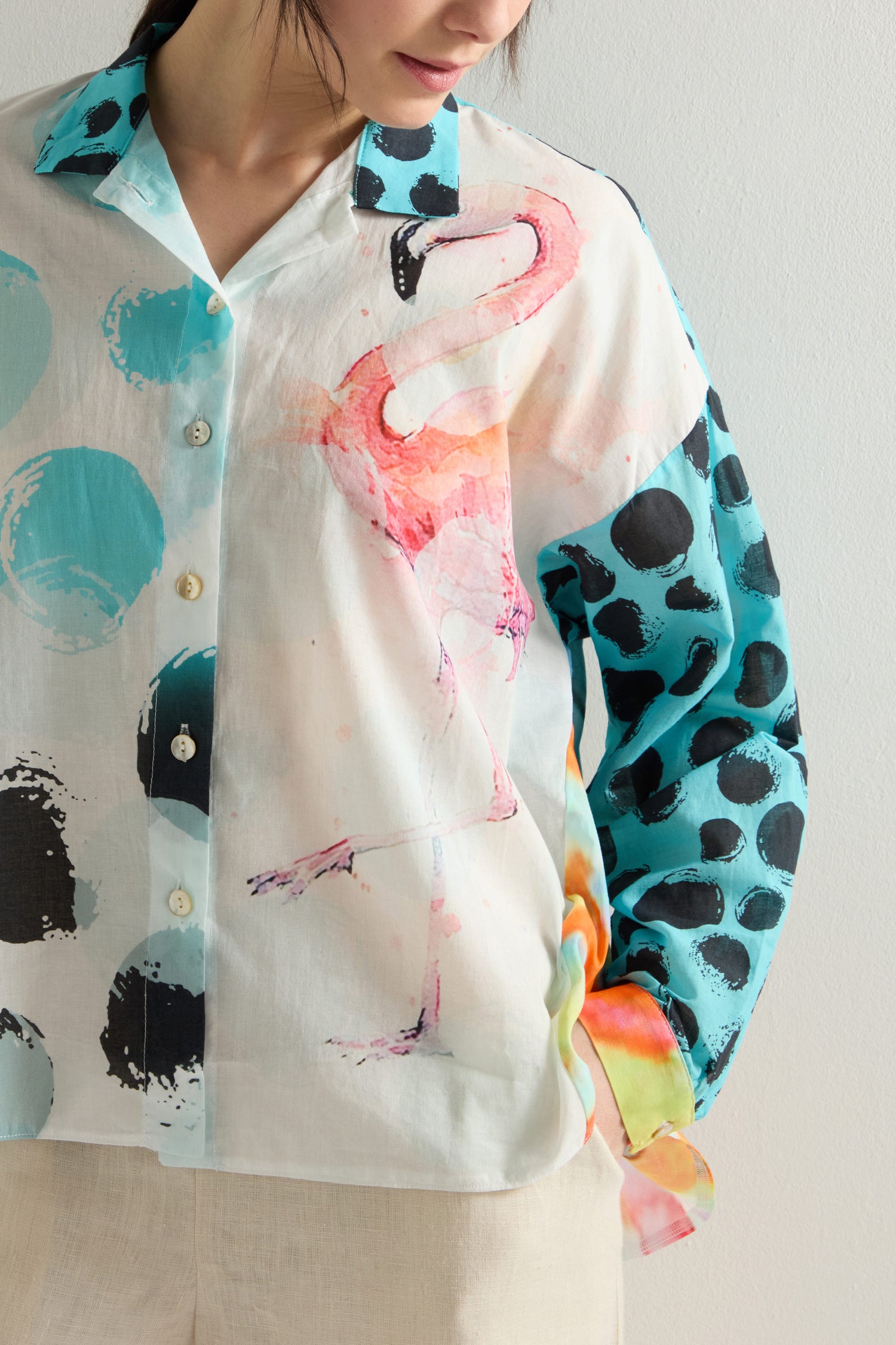 Boxy Flamingo Mix Print Shirt