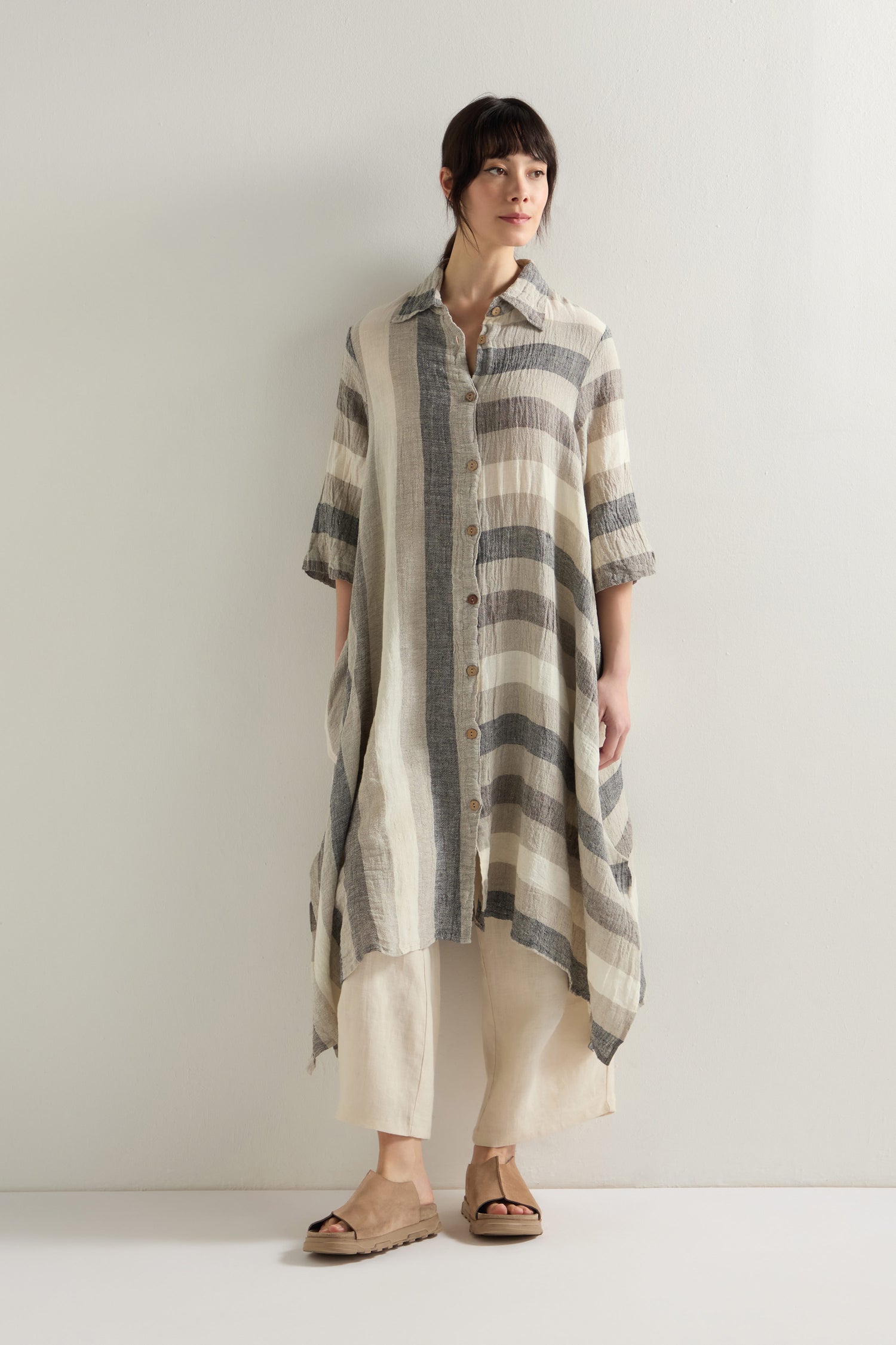 Linen Stripe Shirt Dress