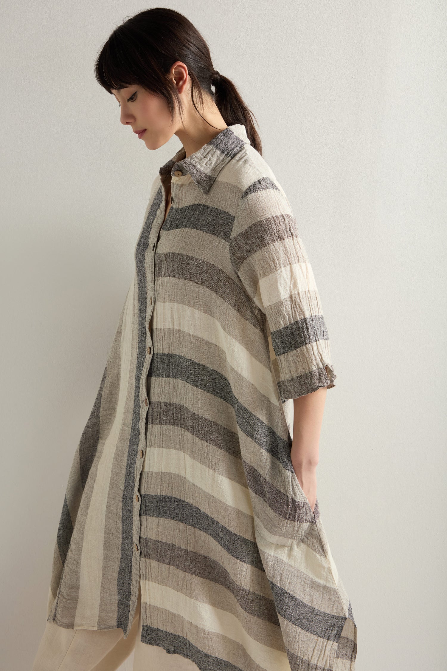 Linen Stripe Shirt Dress