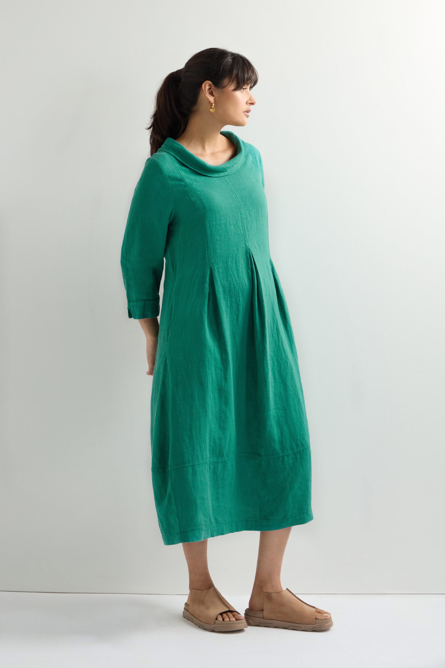 Linen Cowl Neck Bubble Dress