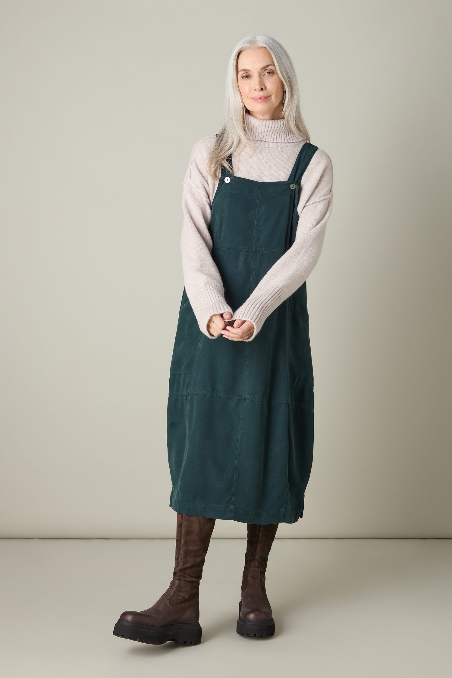 Fluid Twill Pinafore Dress