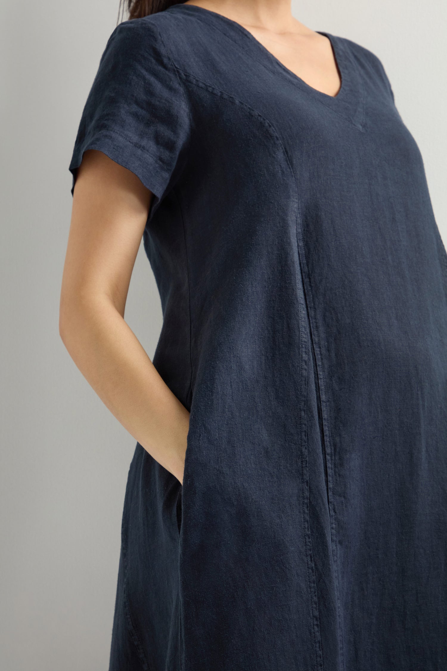 Linen V Neck Flared Dress