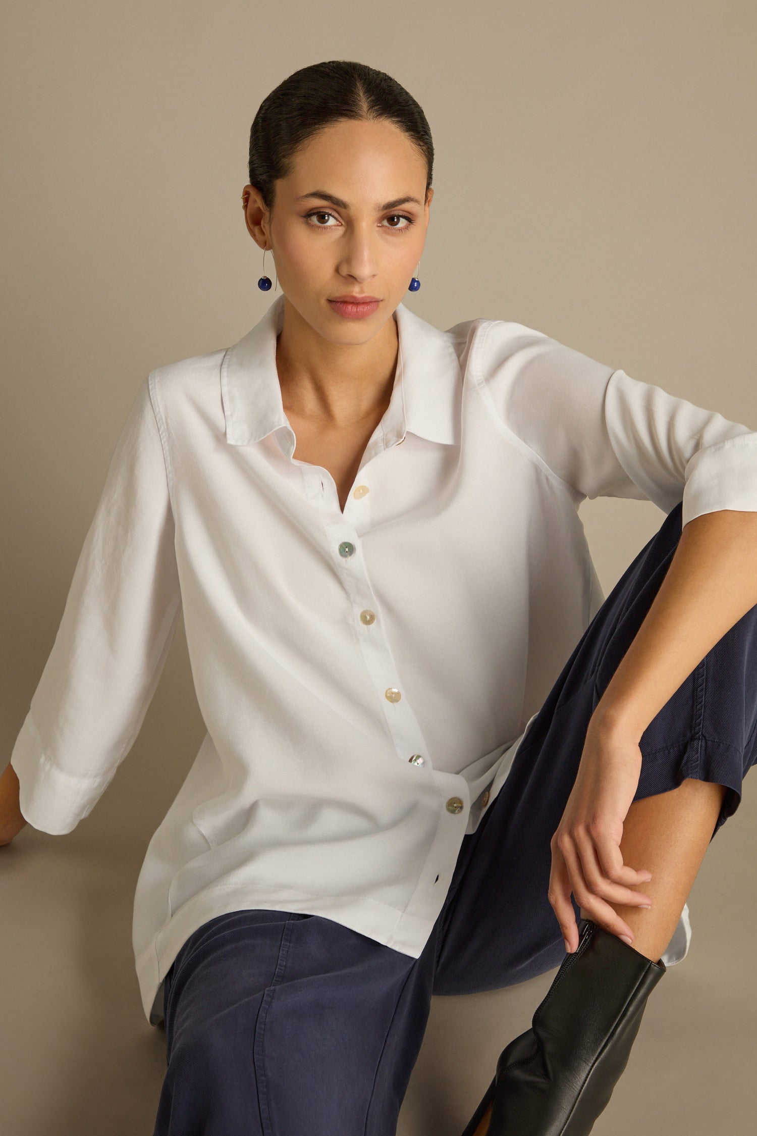 Soft Tencel Flared Hem Shirt