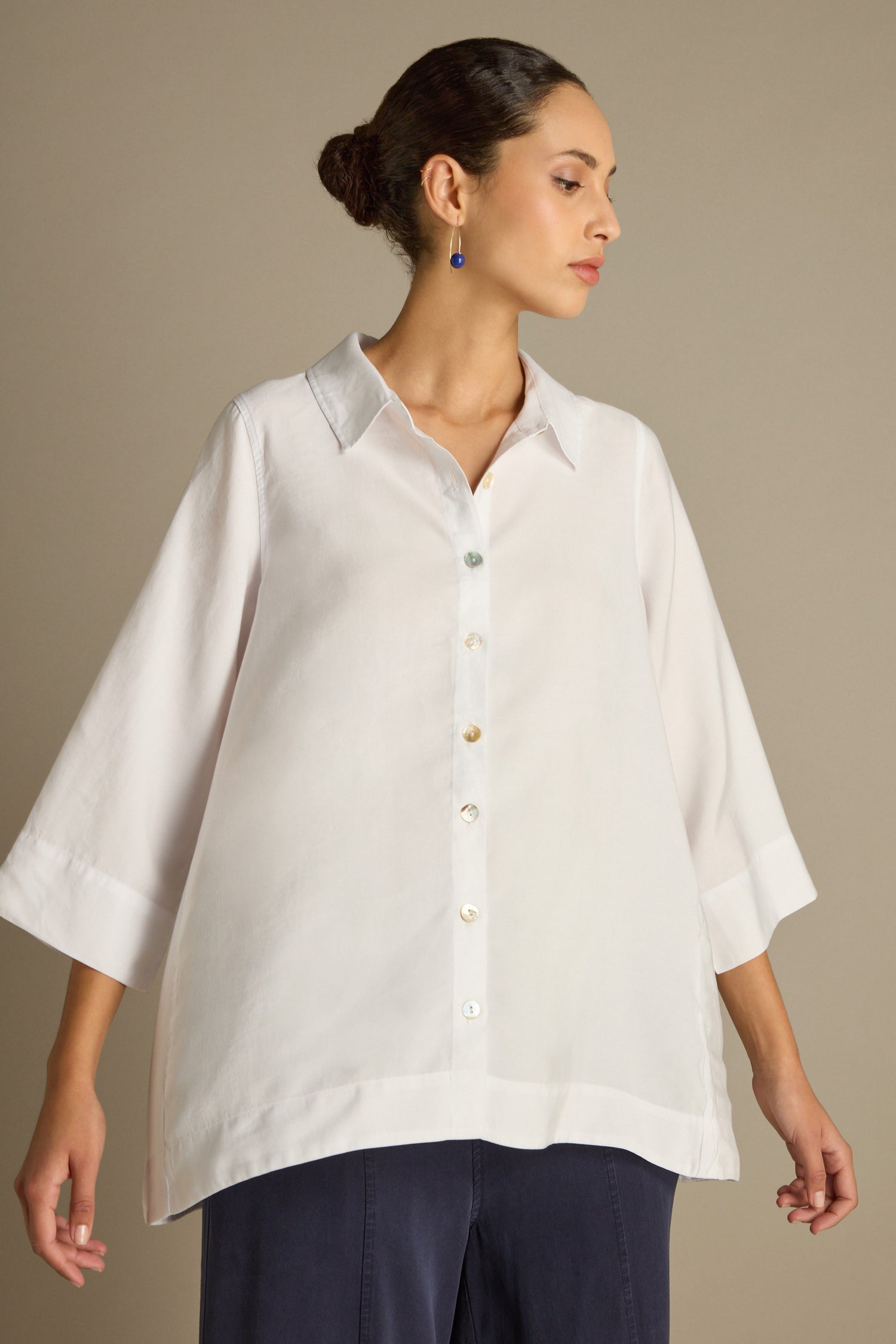 Soft Tencel Flared Hem Shirt