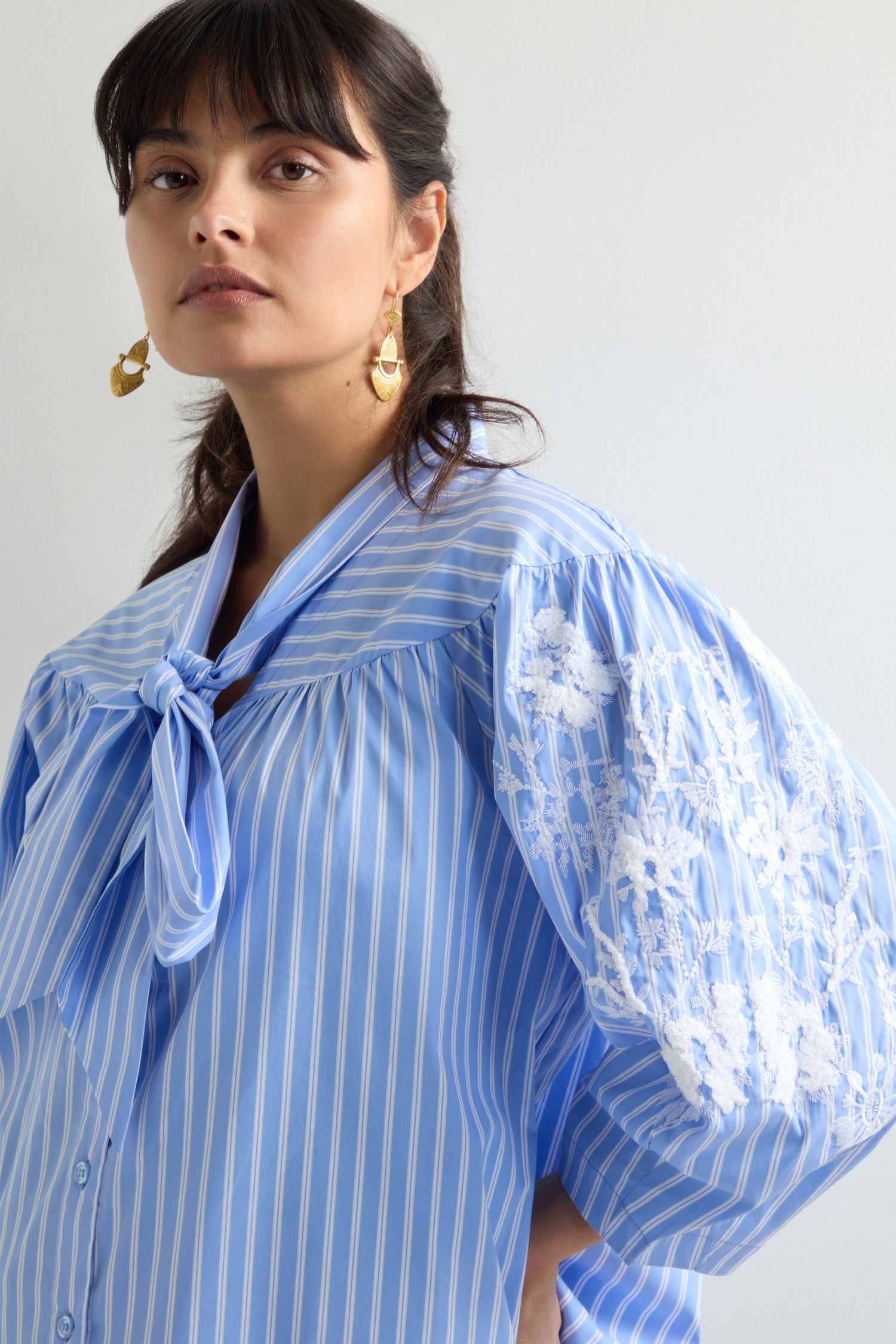 Embroidered Detail Stripe Shirt