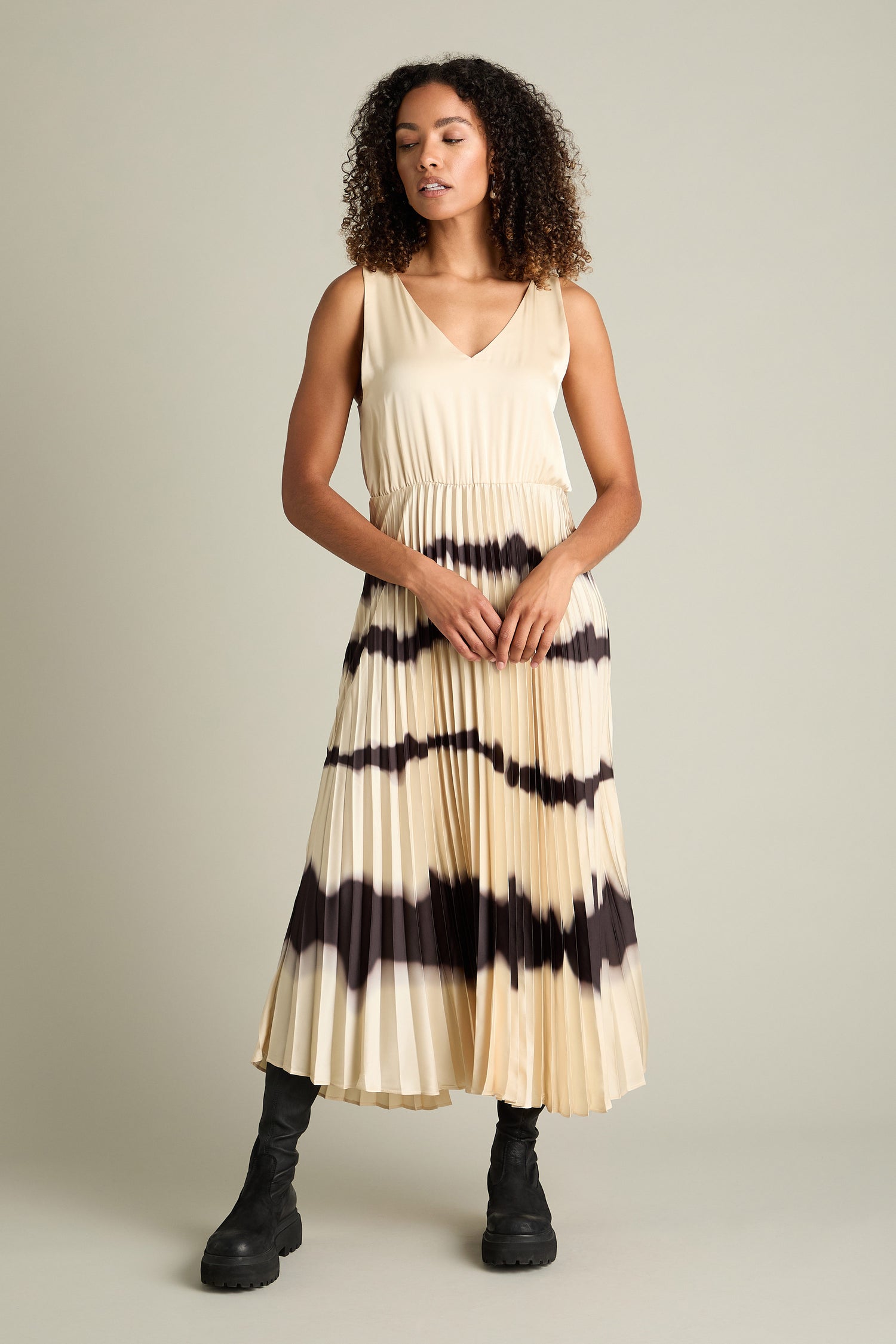 Tie Dye Pleat Dress With Jersey Top