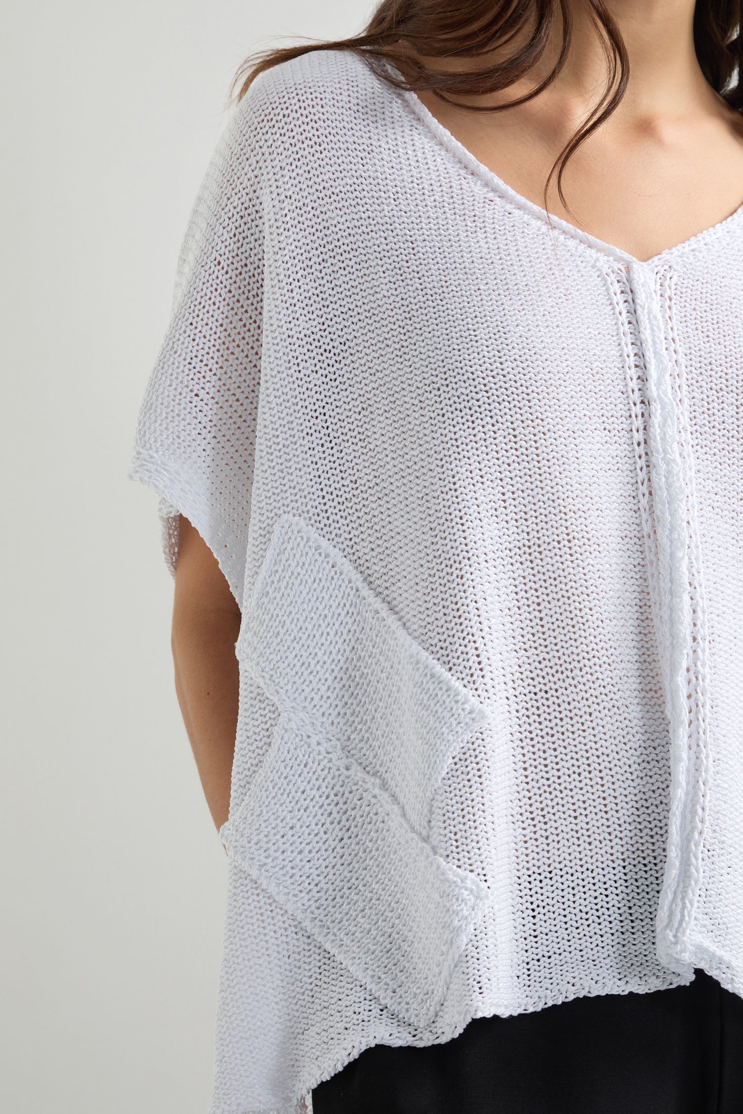 White Patched Loose Weave Knit