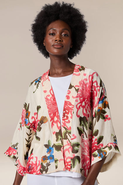 A woman wearing a Chrysanthemum Kimono.