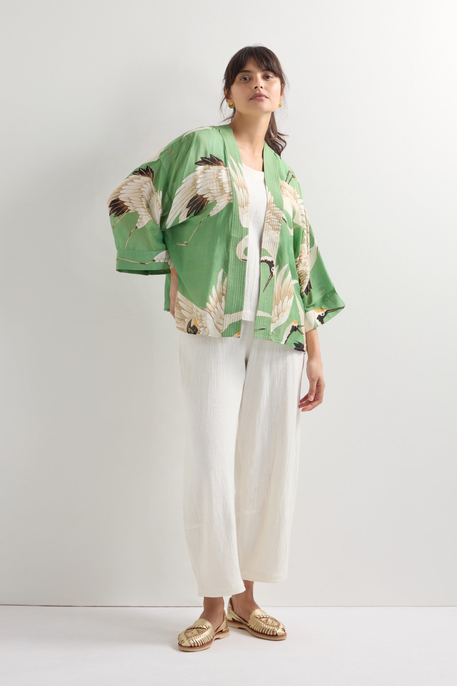 Stork Print Kimono