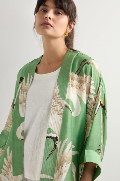 Stork Print Kimono