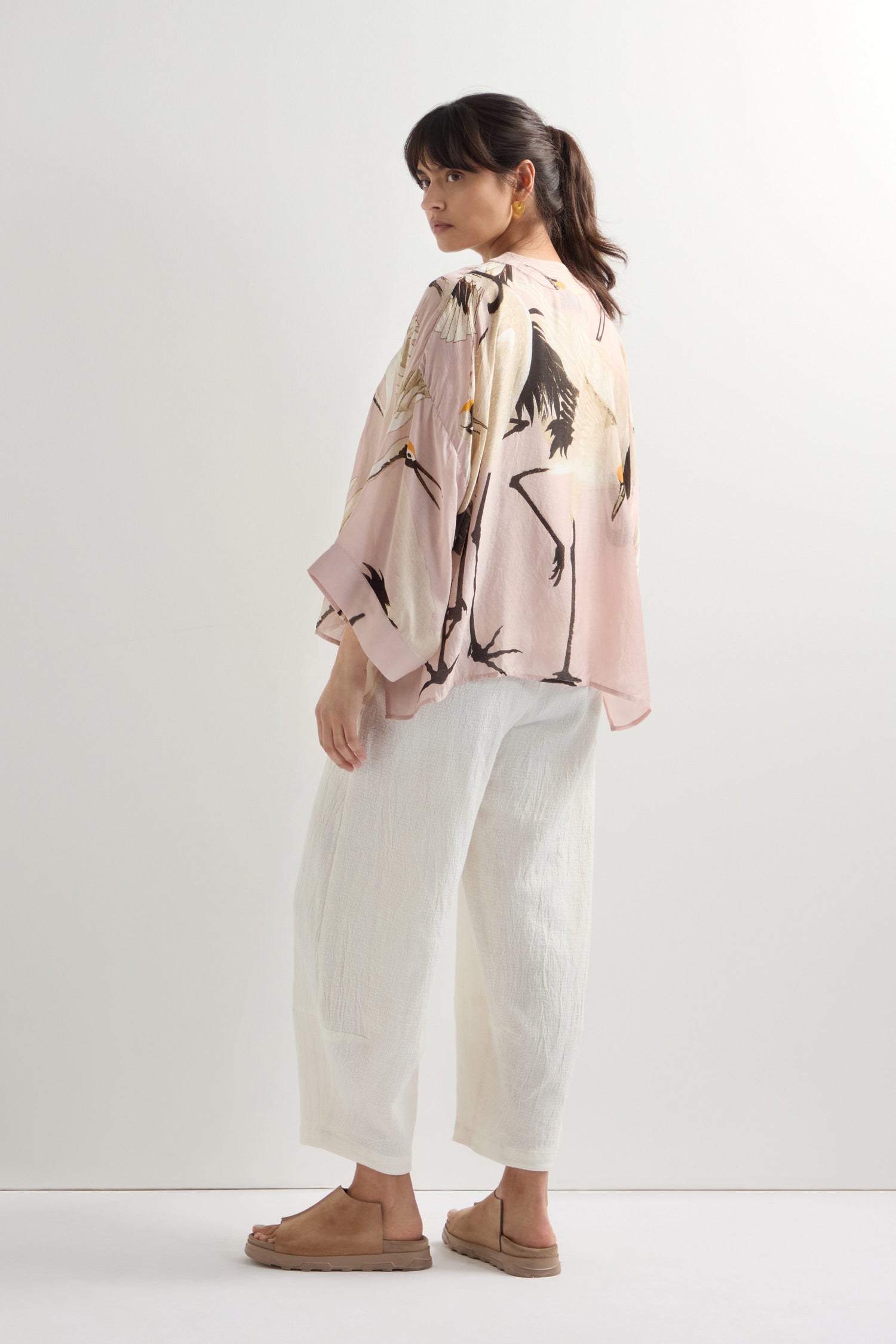 Stork Print Kimono