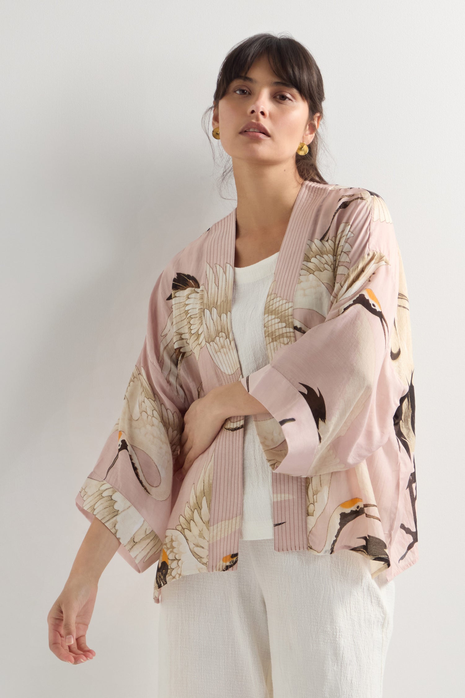 Stork Print Kimono