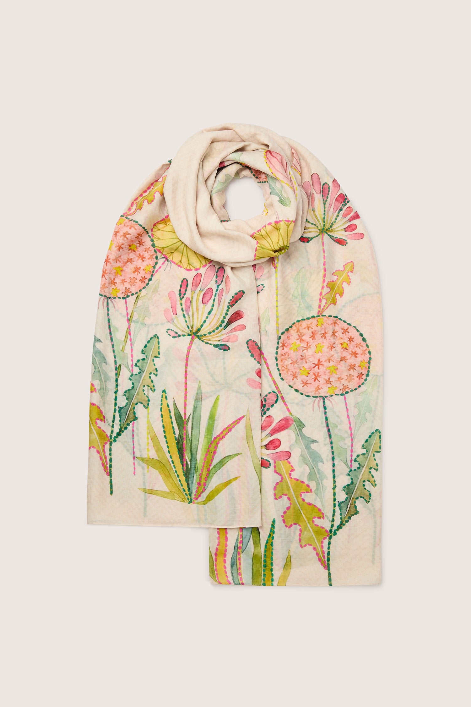 A Pop Flowers Scarf arranged in a loop on a white background.