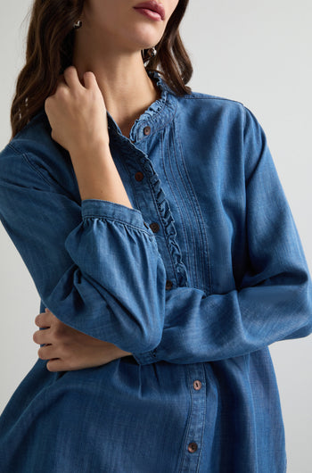 Fluid Denim Frill Placket Shirt