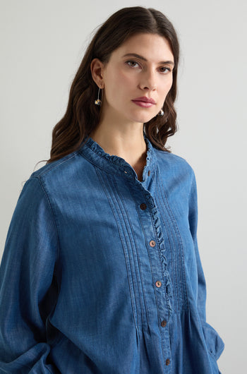 Fluid Denim Frill Placket Shirt