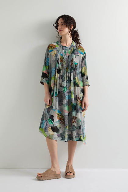 Landscape Print Pleated Dress