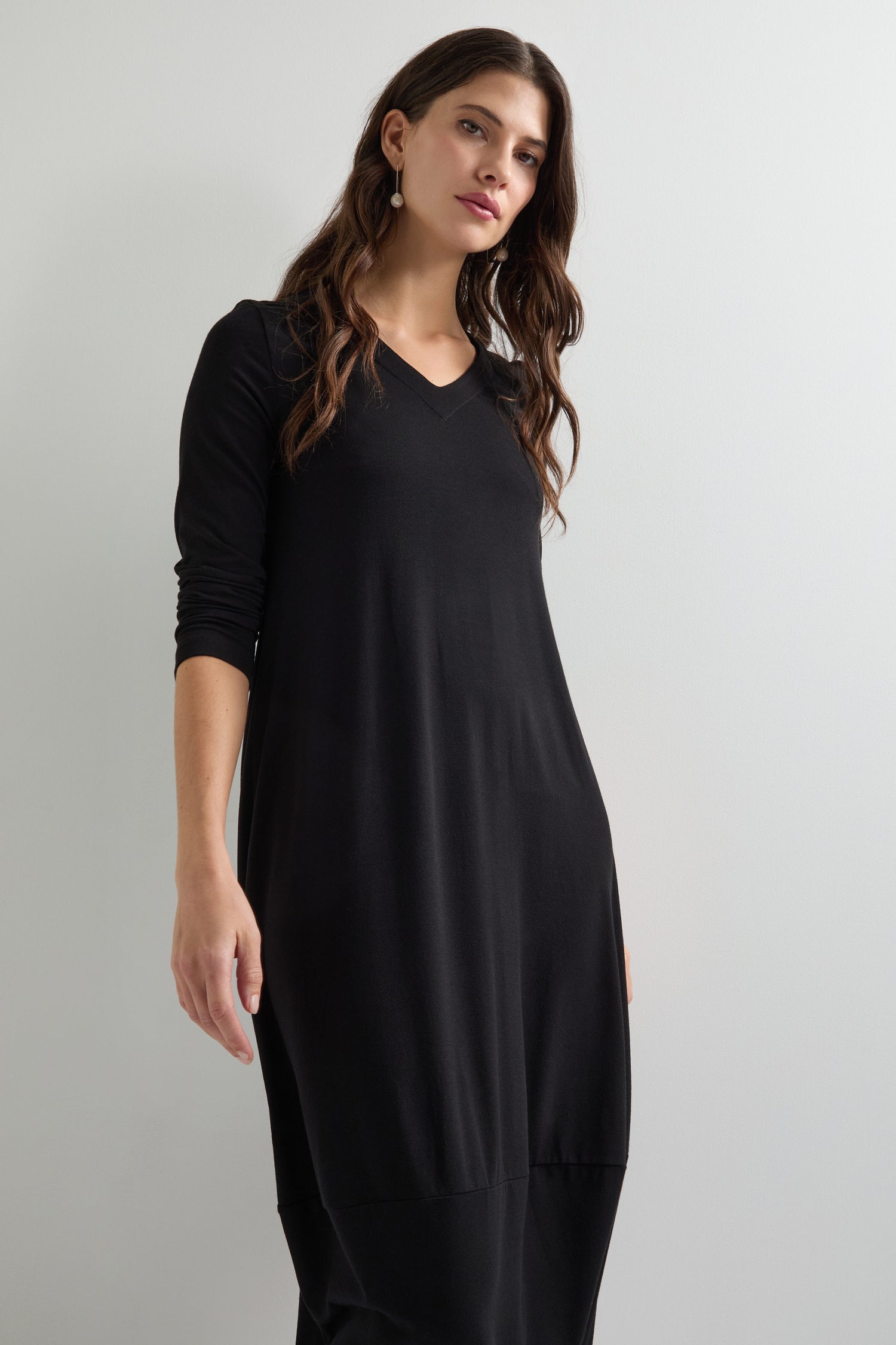 Fluid Crepe V Neck Bubble Dress