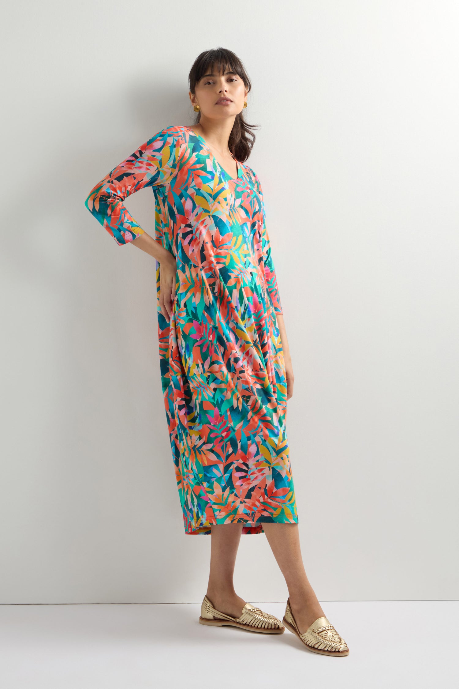 Tropical Leaves Jersey Bubble Dress