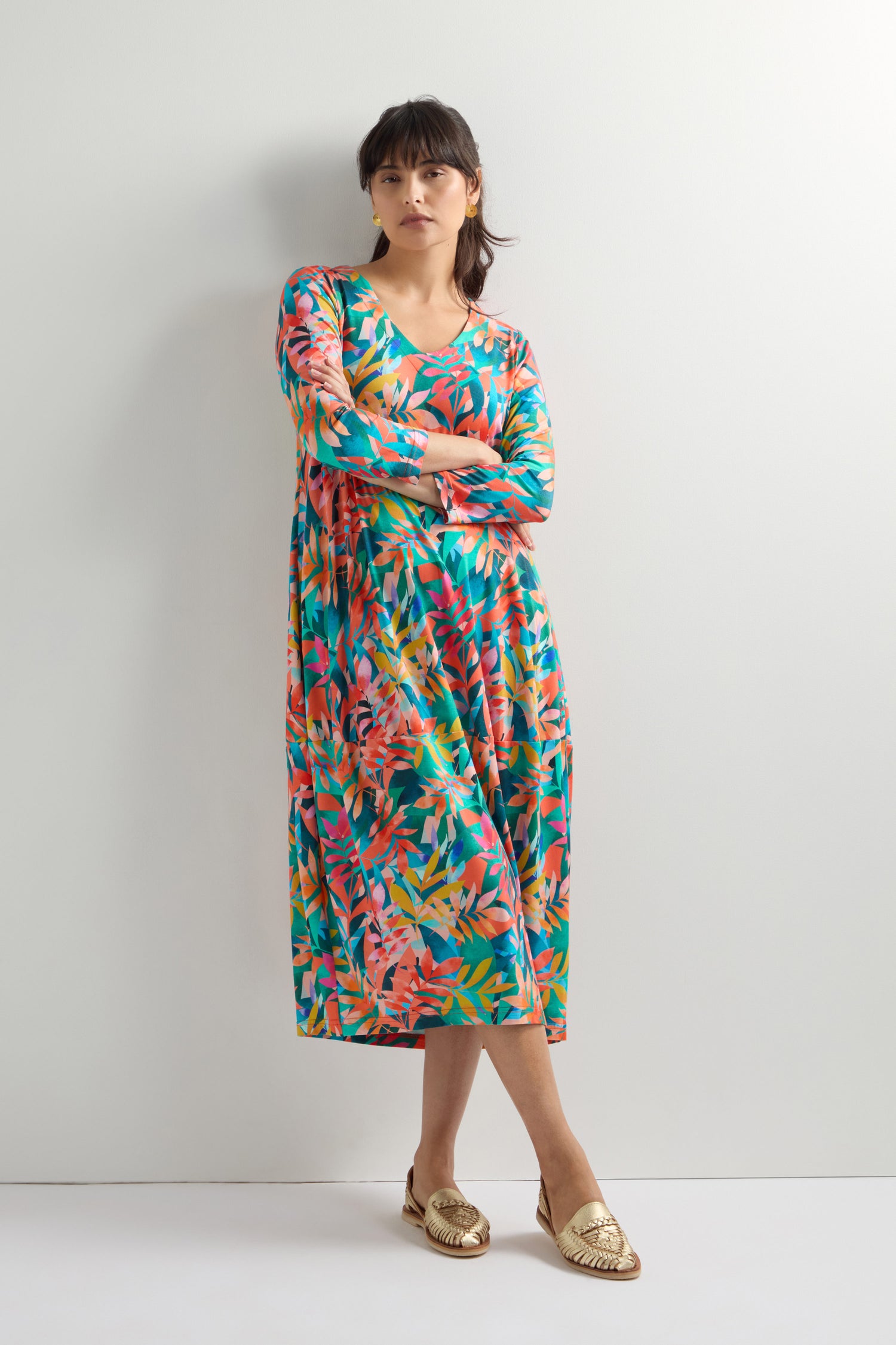 Tropical Leaves Jersey Bubble Dress