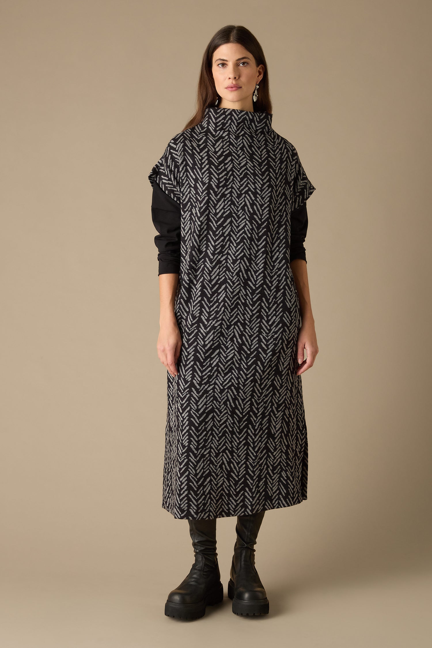 Herringbone Jersey Jacquard Tabard dress