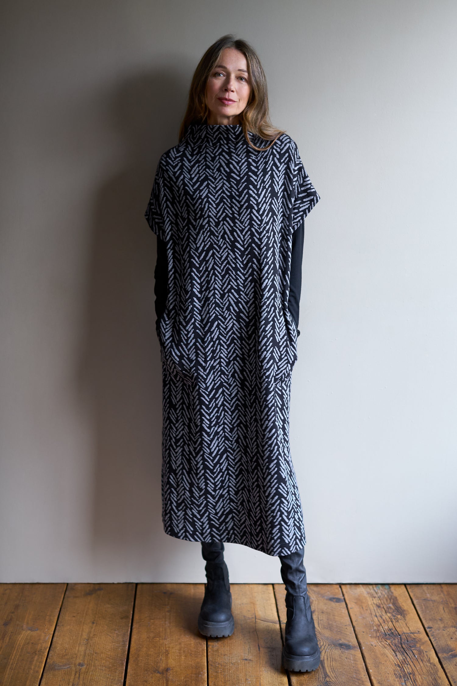 Herringbone Jersey Jacquard Tabard dress