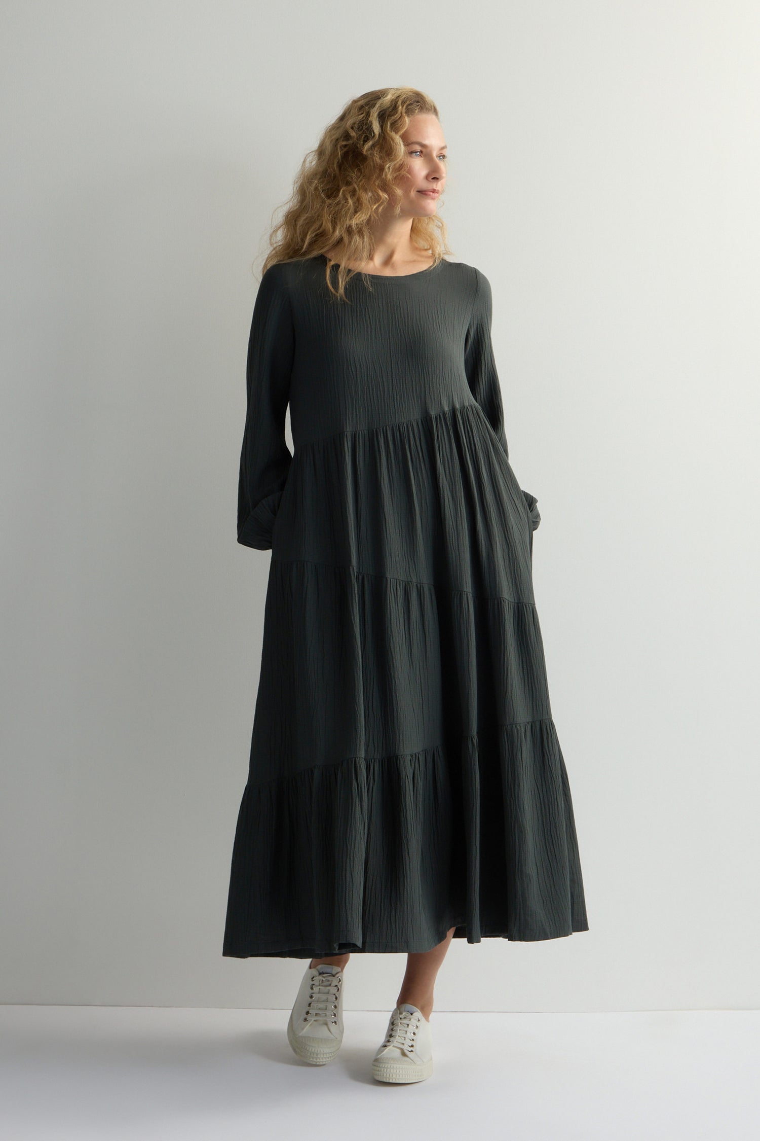 Crinkle Soft Viscose Tiered Dress