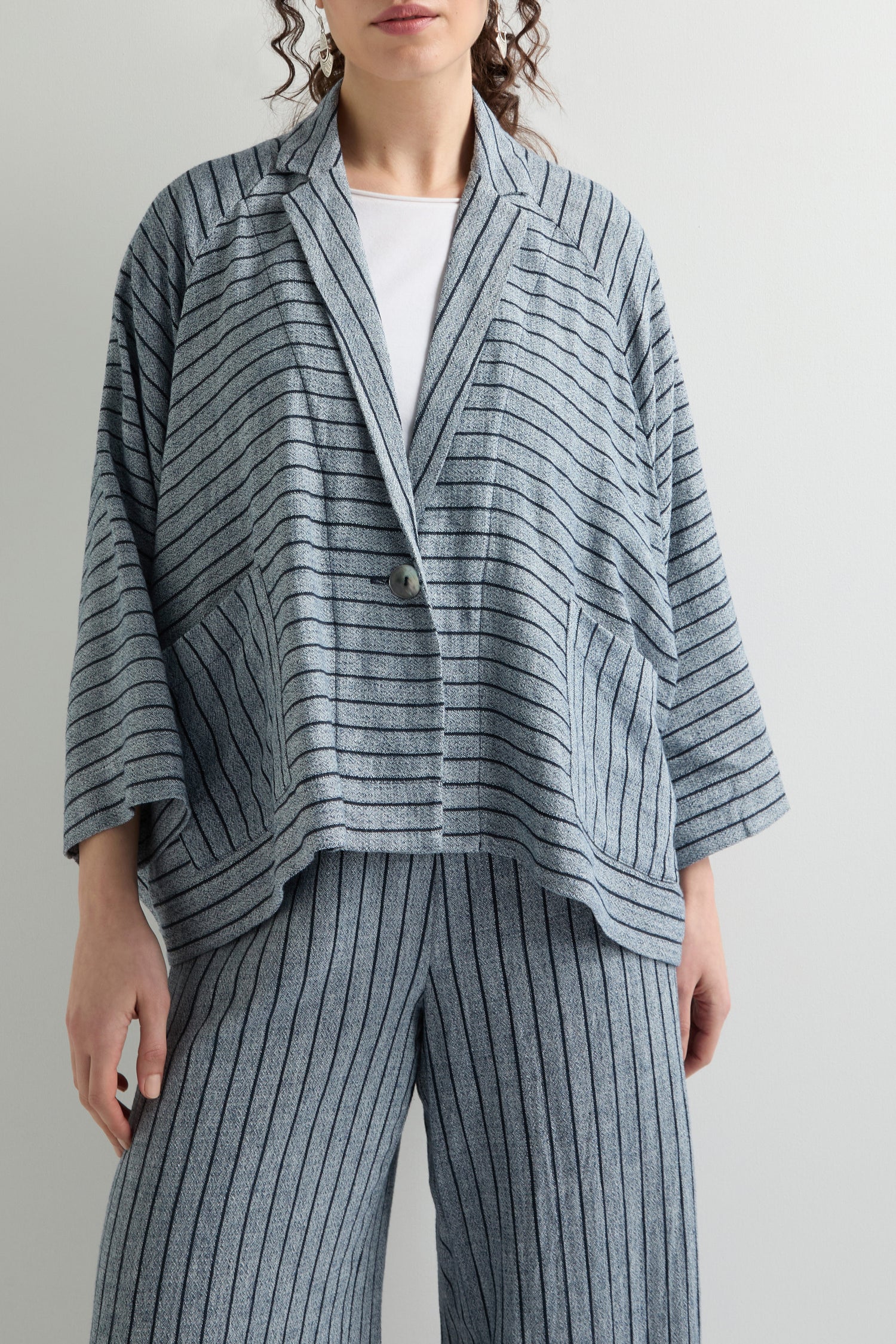 Linen Viscose Stripe Boxy Jacket