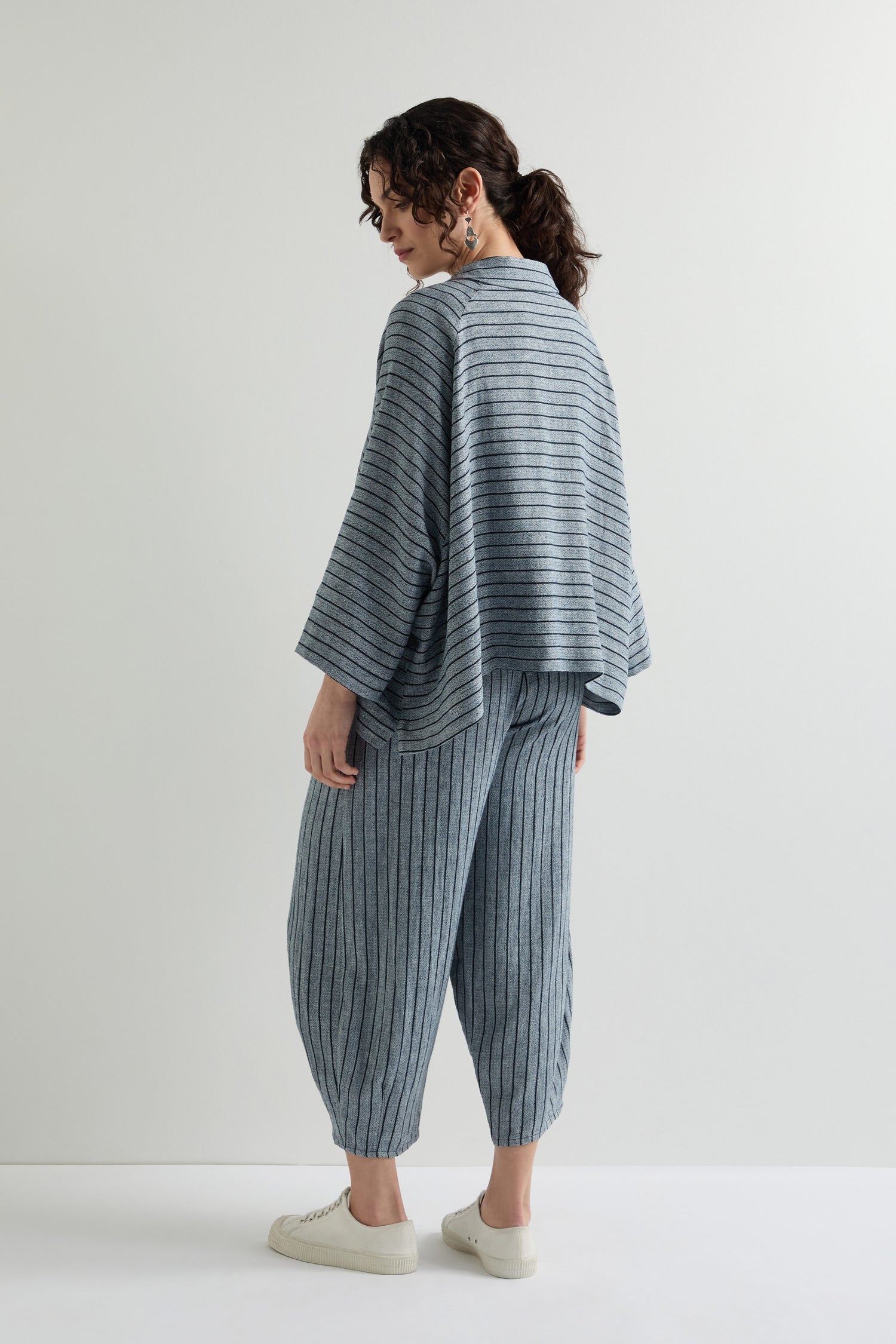 Linen Viscose Stripe Boxy Jacket