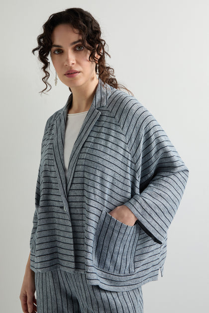 Linen Viscose Stripe Boxy Jacket