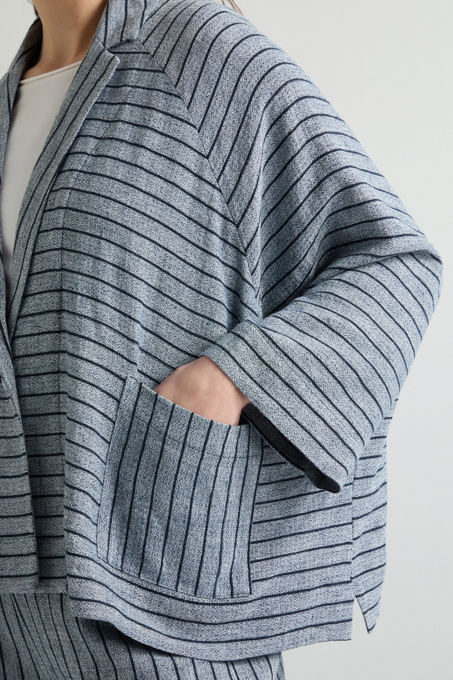 Linen Viscose Stripe Boxy Jacket