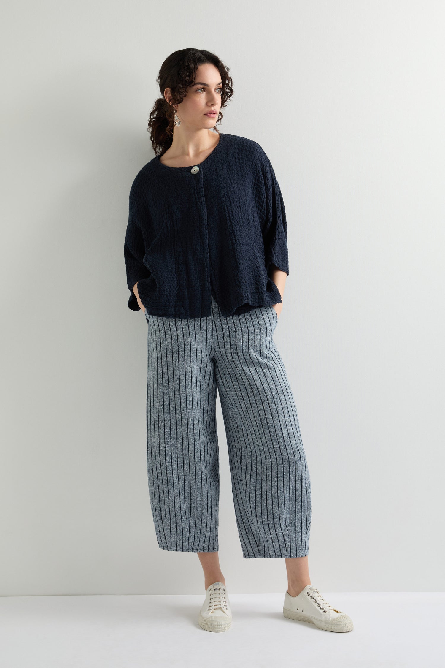 Linen Viscose Stripe Bubble Trouser