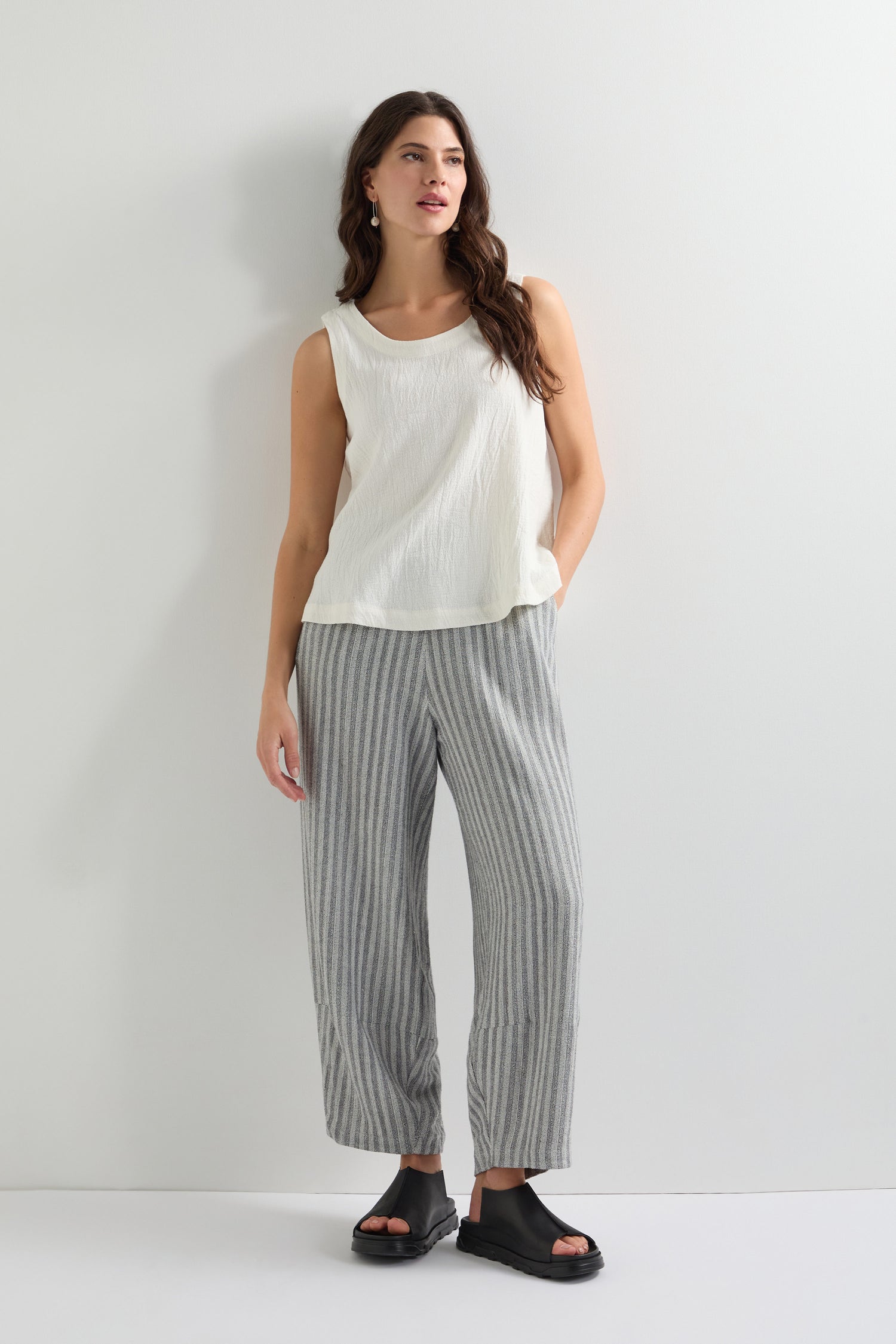 Textured Stripe Linen Viscose Trouser