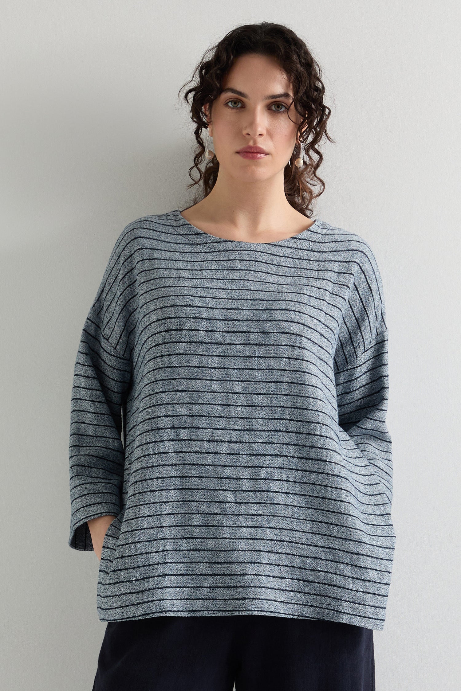 Linen Viscose Stripe Boxy Top