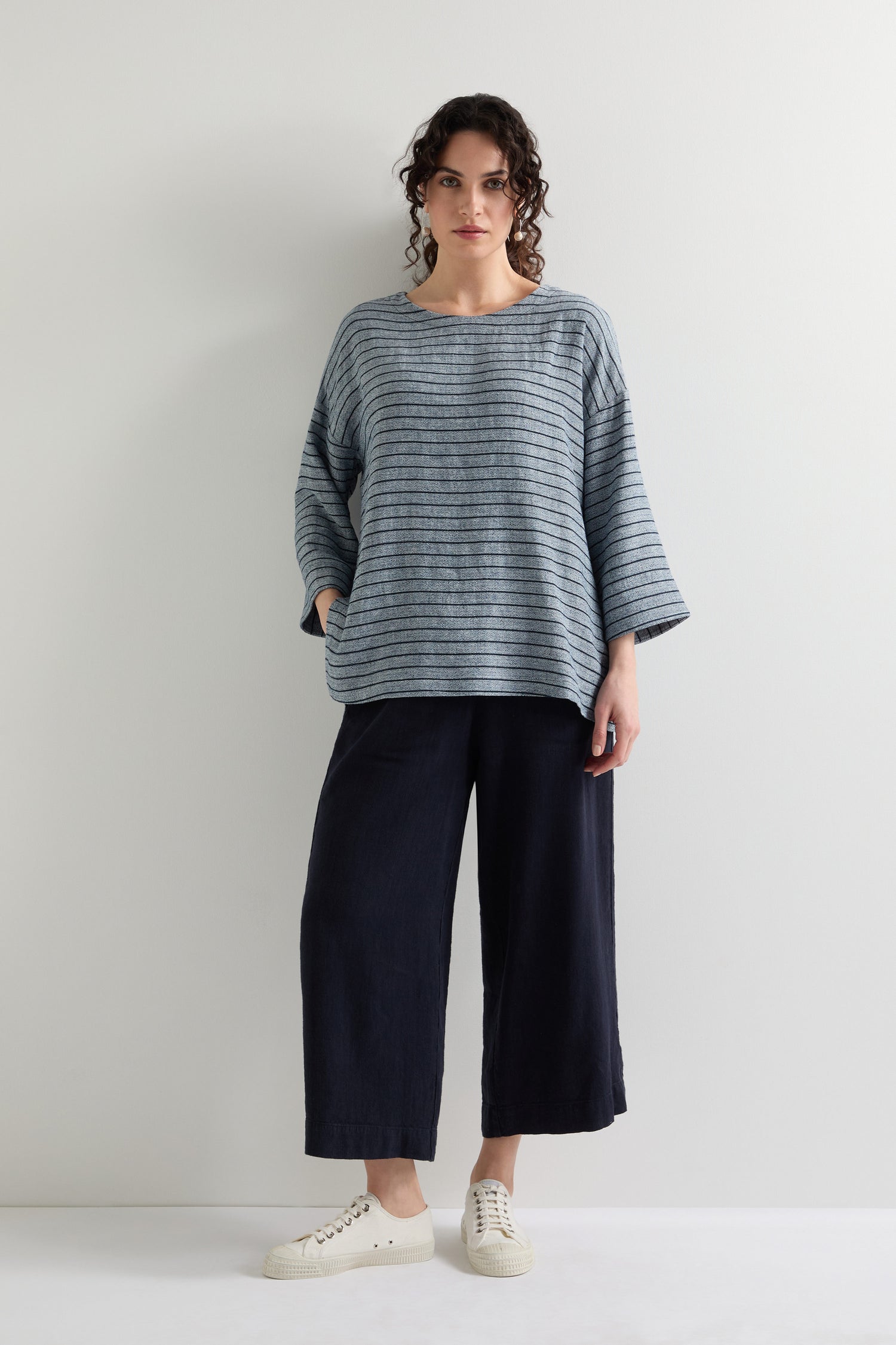 Linen Viscose Stripe Boxy Top