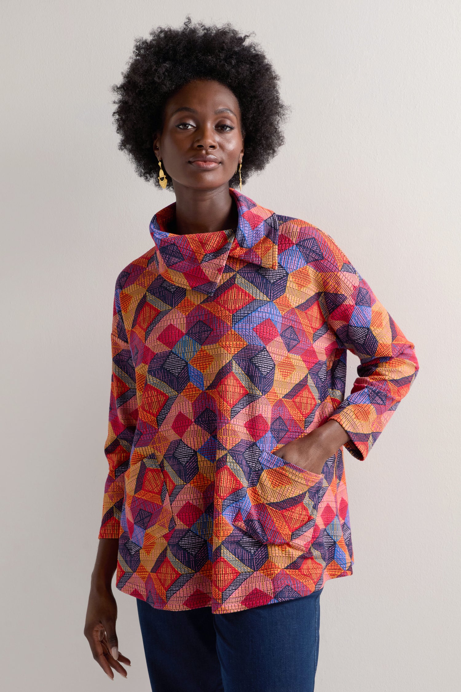 Stretch Jersey Cubist Print Tunic