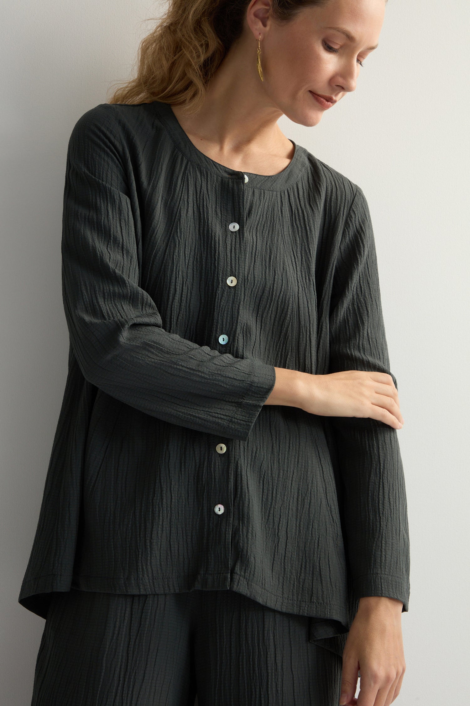 Crinkle Soft Viscose Flared Shirt