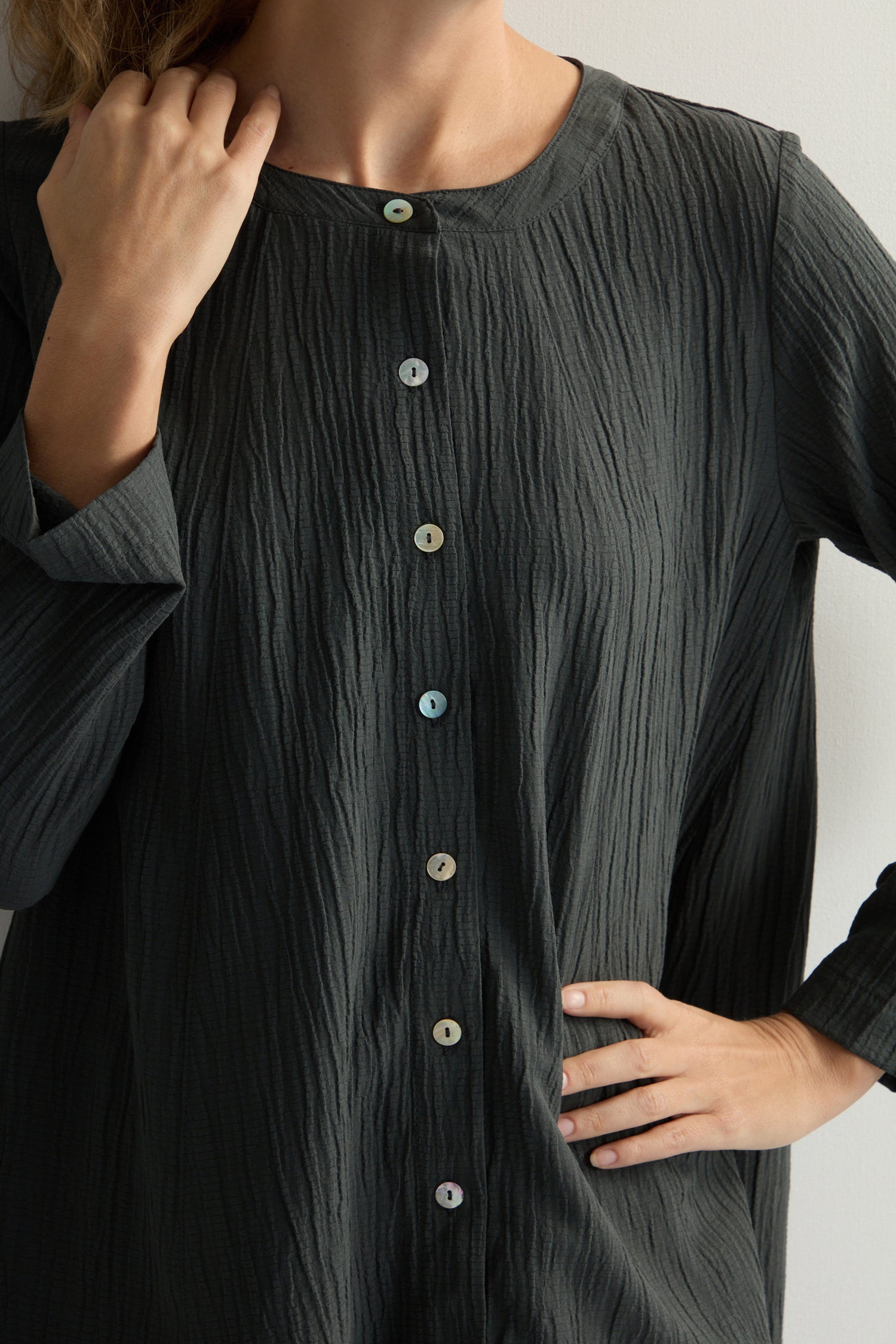 Crinkle Soft Viscose Flared Shirt