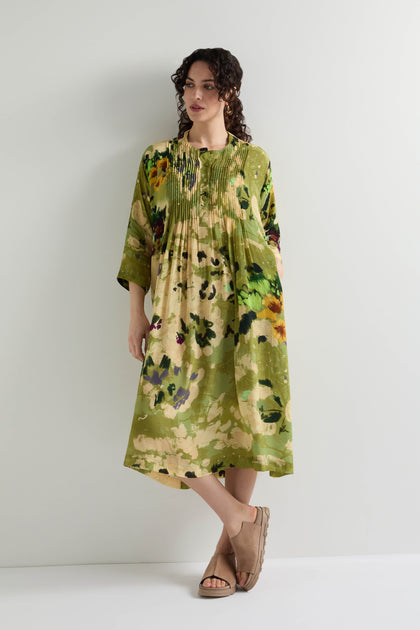 Sunflower Print Pleated Dress