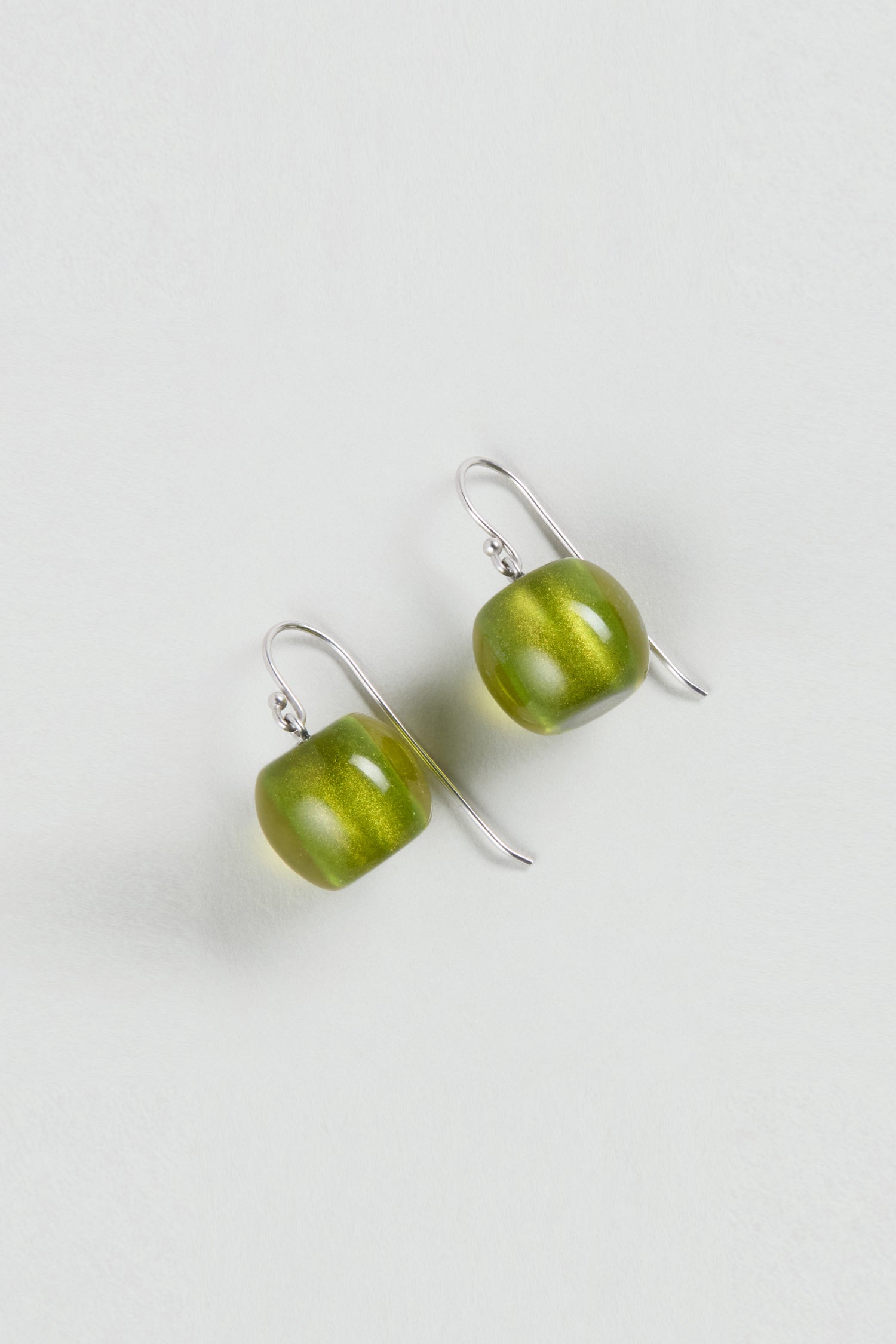 A pair of silver hook earrings with square, glossy green beads—these Colourful Bead Resin Earrings add contemporary jewellery flair to any look.